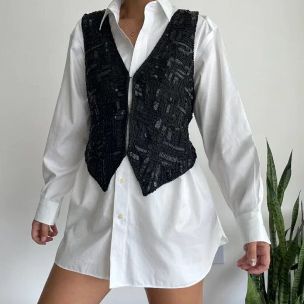 Vintage Silk Beaded Sequin Waistcoat Vest